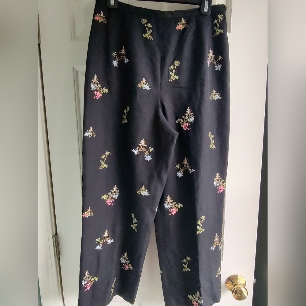 Talbots Black Floral Embroidered Pants